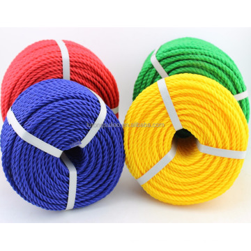 red yellow blue 3 or 4 strands twisted PE round yarn rope pp danline twist rope  polypropylene raffia rope